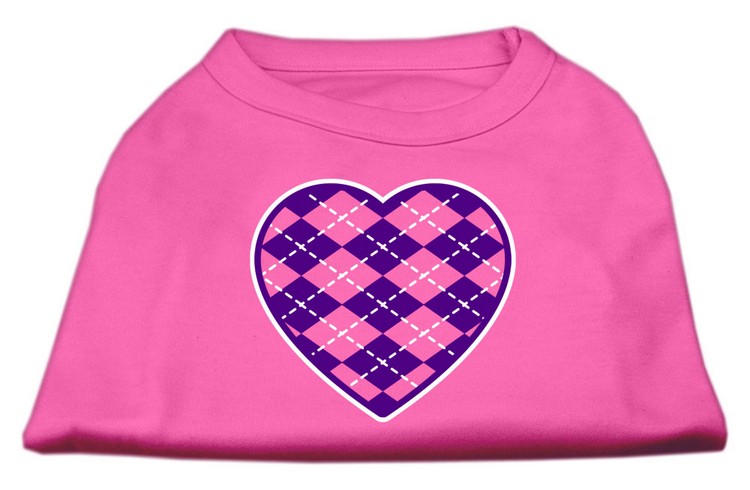 Argyle Heart Purple Screen Print Shirt Bright Pink XS